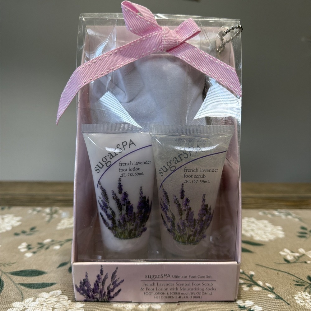 Sugar Spa French Lavender Foot Care Set Lotion Scrub Socks 2 Fl Oz